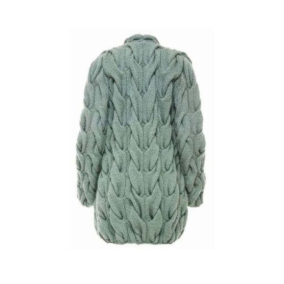 Lalo Cardigans Vazi Long Sparkle Wool Angora Mohair Coat Cardigan Turquoise - Picture 2 of 13